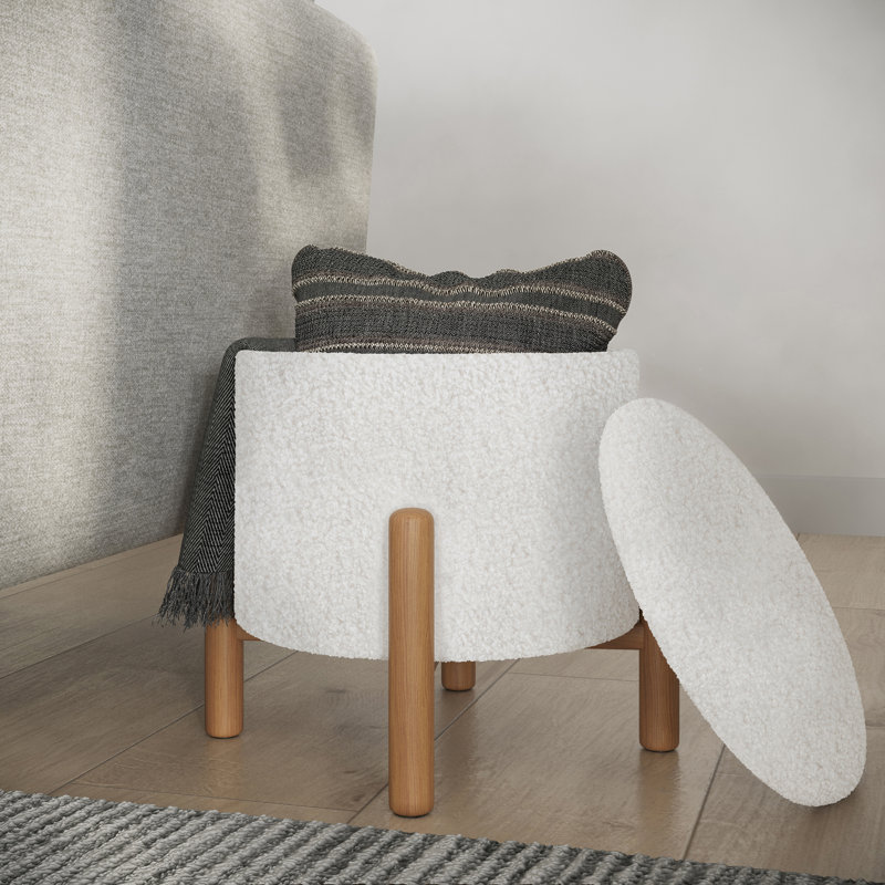 Lavish Home Round Storage Ottoman, White, White 