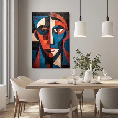 1Pc Framed Canvas Poster Print Abstract face, geometric color collage, cubist style Wall Art Wall Pediments, Wall Decor, Perfect for Room Decor Living
