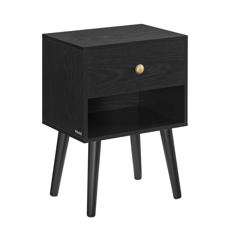 Phoenixville 39cm W Manufactured Wood Bedside Table, Black
