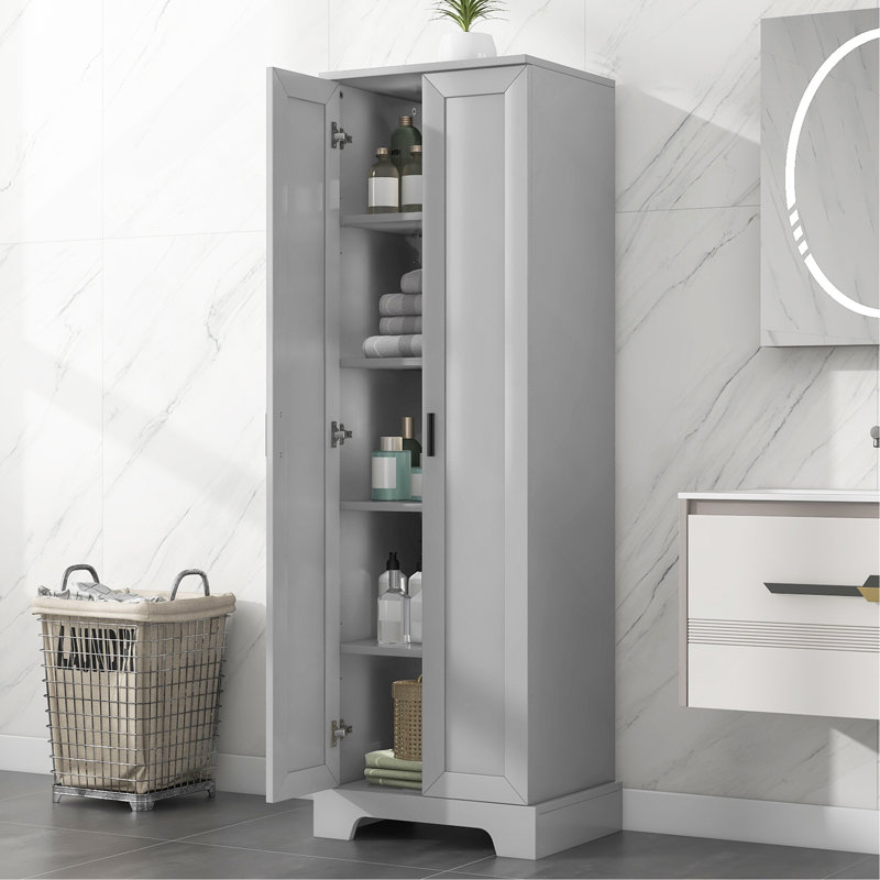 Storage Cabinet With Two Doors For Bathroom, Office, Adjustable Shelf, MDF Board, Gray