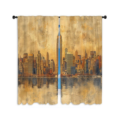 11936_ Rideaux de fenêtre Cityscape Urban Skyline Drapes - 2 panneaux