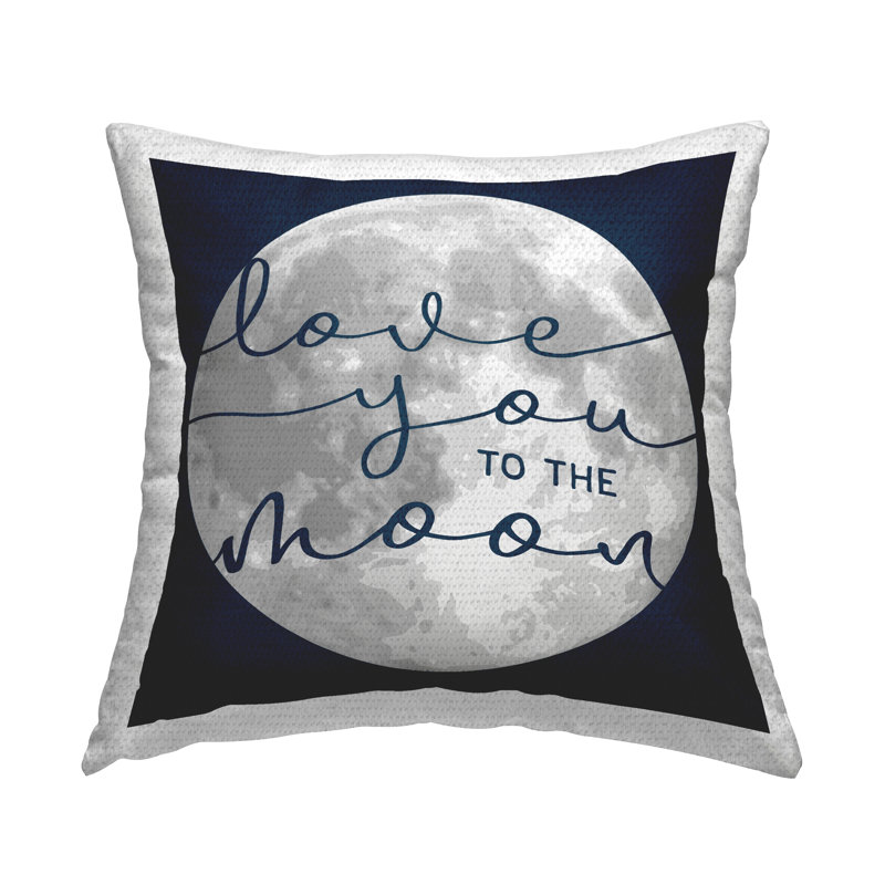 Coussin extérieur Love You to Moon Blue Calligraphy Night Sky par Daphne Polselli