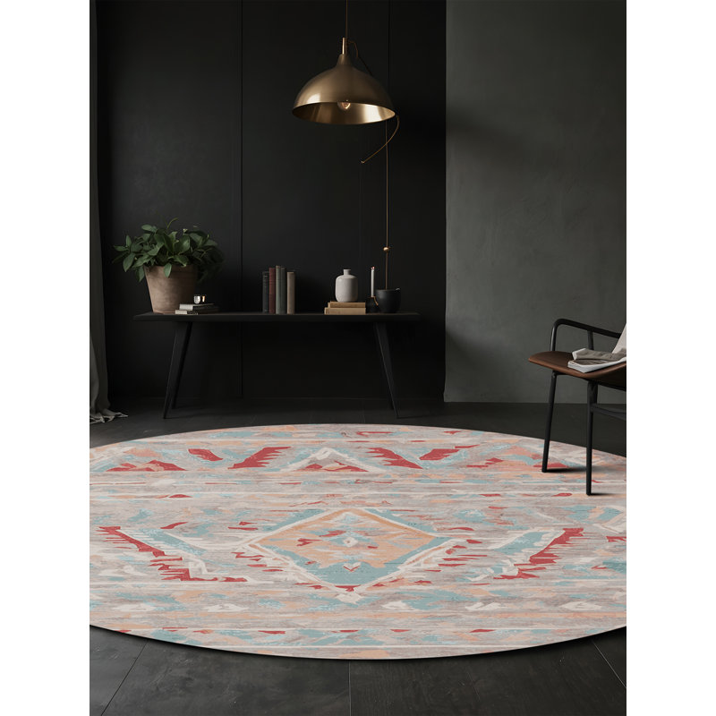Tapis gris lavable à la machine, Rond 3 pi