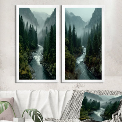 «Morning Mist In The Vancouver Mountains - Forest River Mountains», art mural 2 pièces