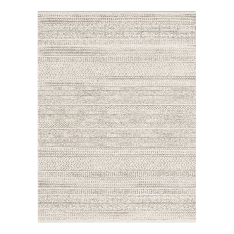 Lansing Geometric Hand-Tufted Wool Gray/Cream Area Rug, Rectangle 3' x 5'