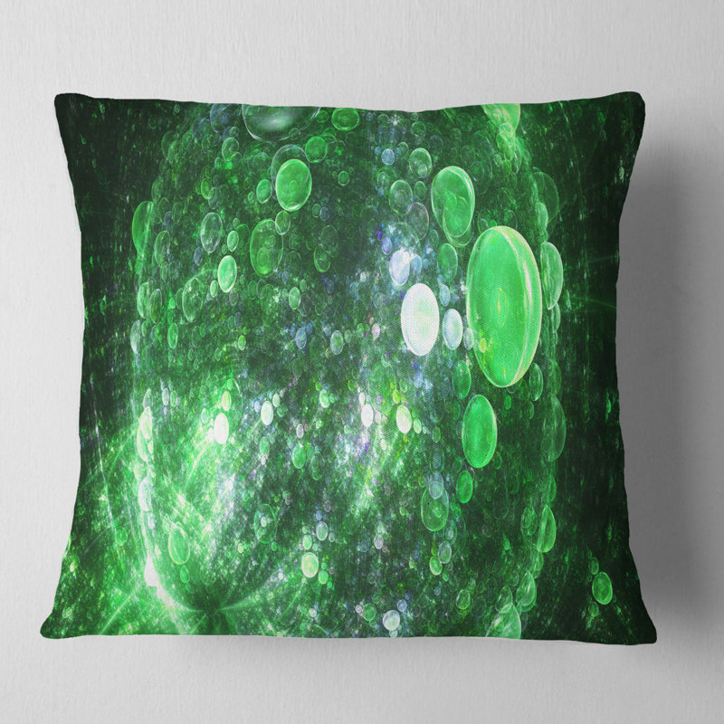 Bulles sphériques sphériques - coussin imprimé abstrait, 18 po x 18 po, Noir / Vert, Coussin décoratif