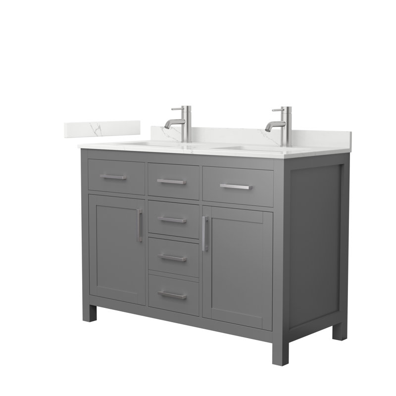 Beckett 48" Freestanding Double Bathroom Vanity with Quartz Top, Brushed Nickel, Giotto Quartz, Dark Gray
