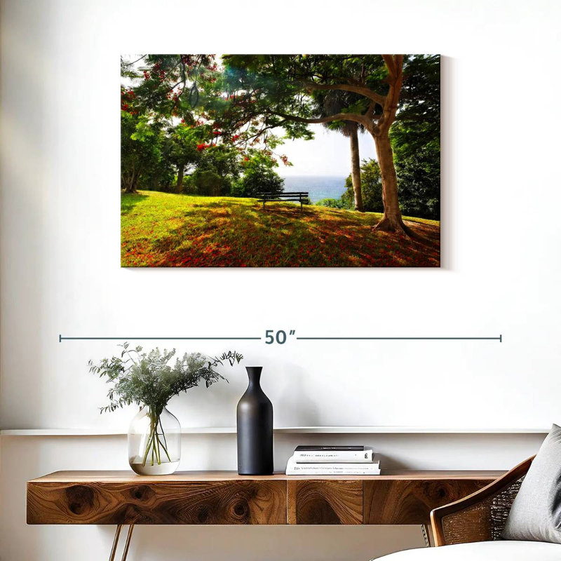 Banc Kavia sous un arbre flamboyan Borinquen Point, H 24 po x l 36 po