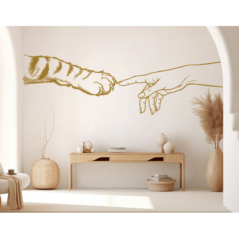 Décalcomanie murale en vinyle «Girl Hand & Cat Paw», amant de chat, 27 po x 75 po, Bleu royal