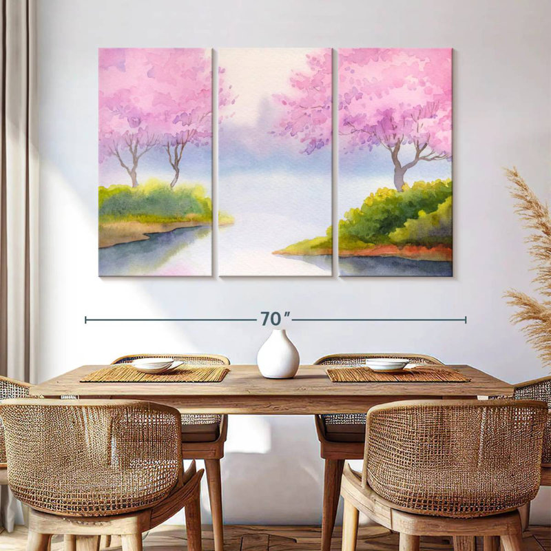 Kerrick, arbres printaniers roses, H 42 po x l 65 po