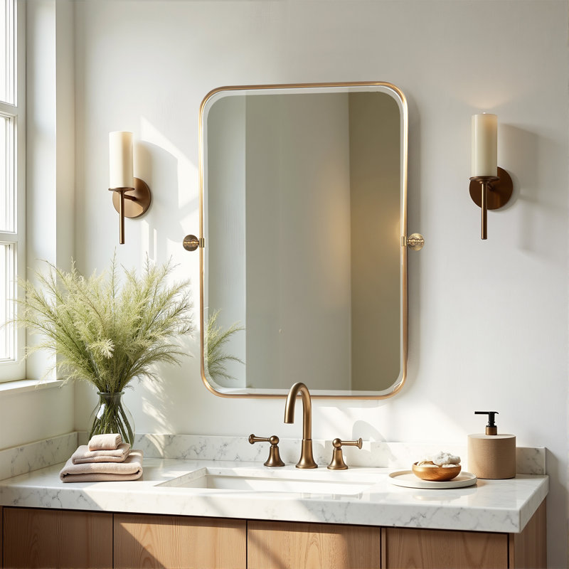 Orton Metal Wall Mirror with Adjustable Tilted Frame, Gold, 36" x 24"