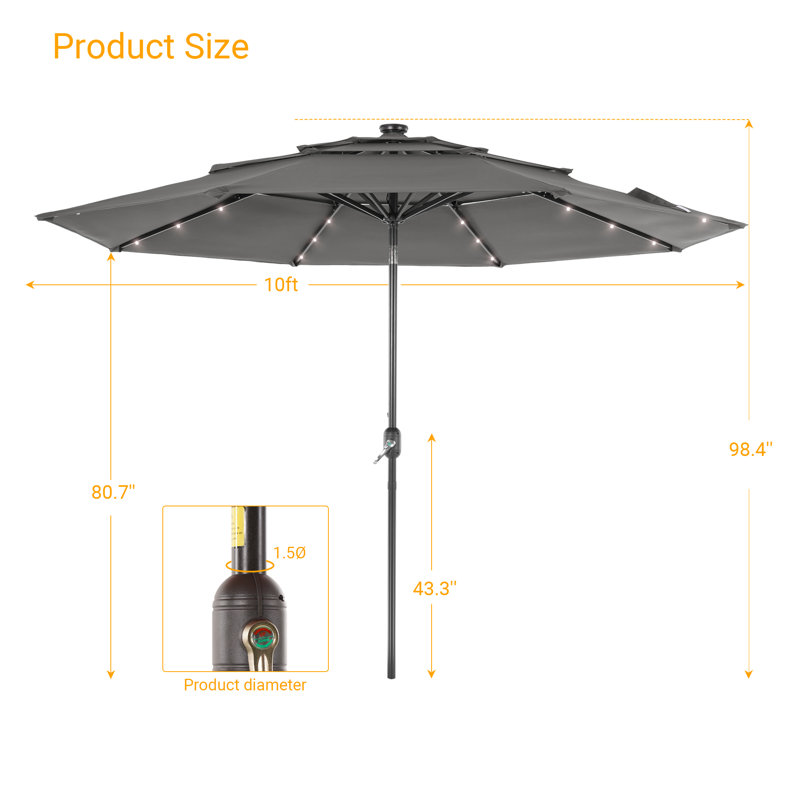 Rudalph 120.1'' Lighted Market Umbrella, Grey
