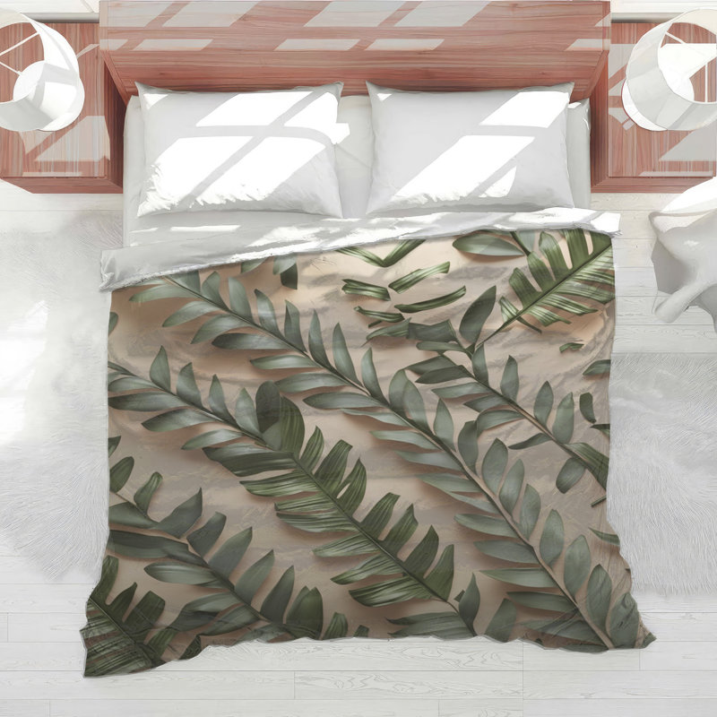 Tropical Palm Leaves Comforter, Twin, Medium Green Beige
