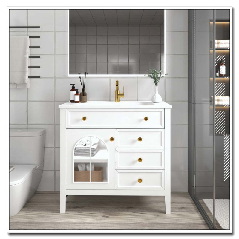 Armoire de salle de bain 35,6 po, White+Sink+1door