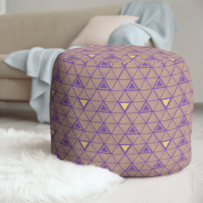 Upholstered Pouf, Purple/Yellow