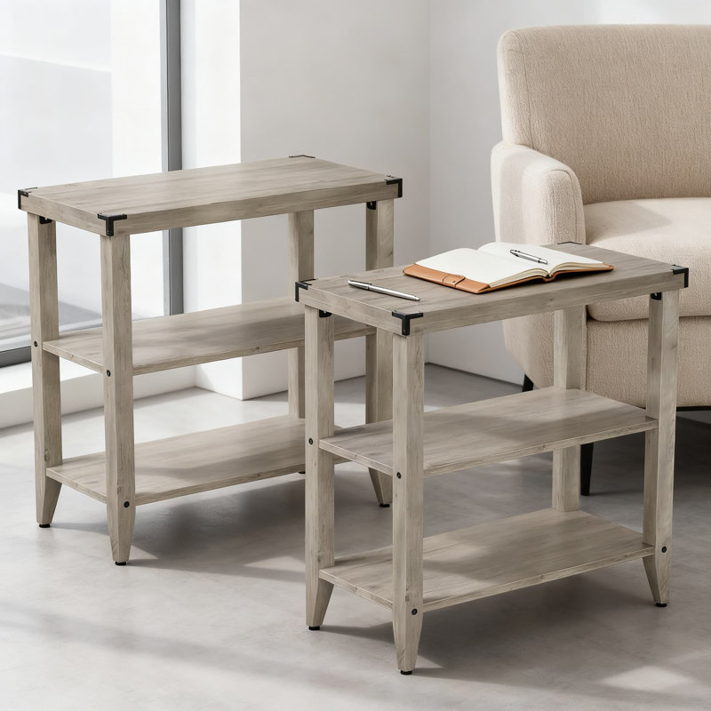 Table de bout Farmhouse avec tablette de rangement, table d'appoint rustique étroite pour les petits espaces, table de chevet grise pour le salon et la chambre à coucher