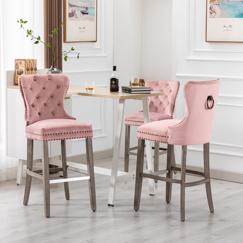 Tabouret de bar et de comptoir Kirsten, Gris, Rose, Tabouret de bar (siège d'une hauteur de 29 po)