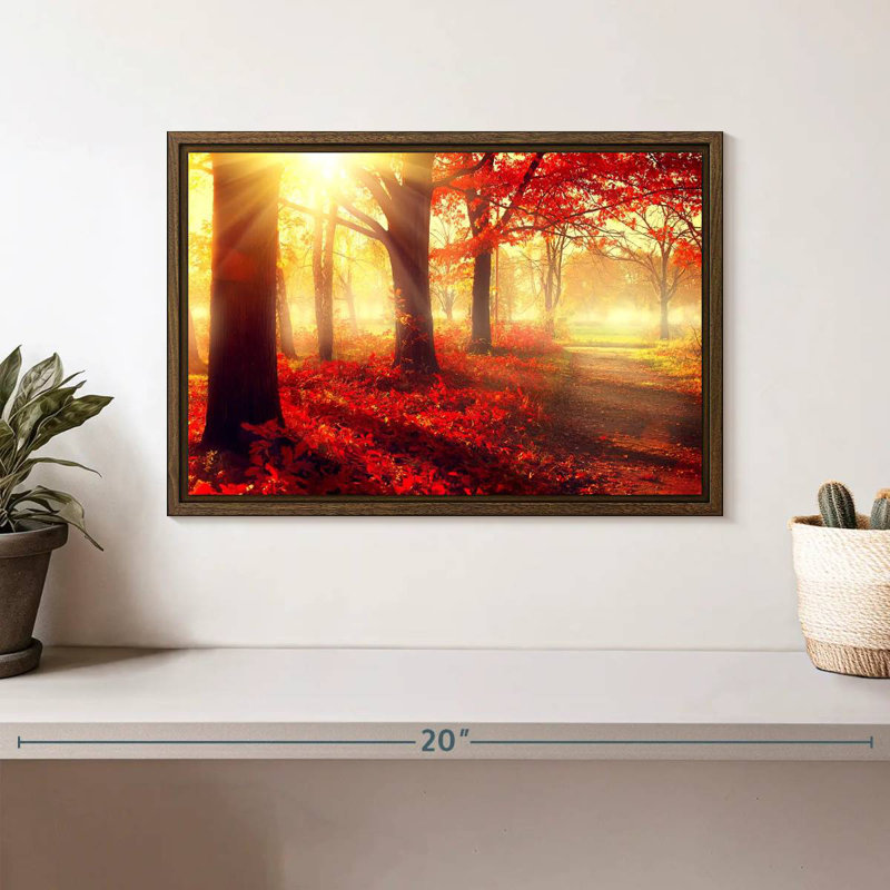 Forêt rouge vif, 13 po x 9 po, Cadre flottant noyer