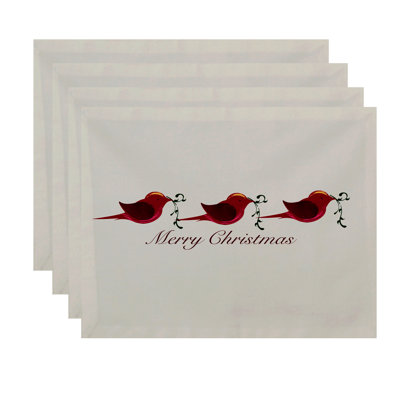 Merry Christmas Birds Word Print 4 Piece Placemat Set