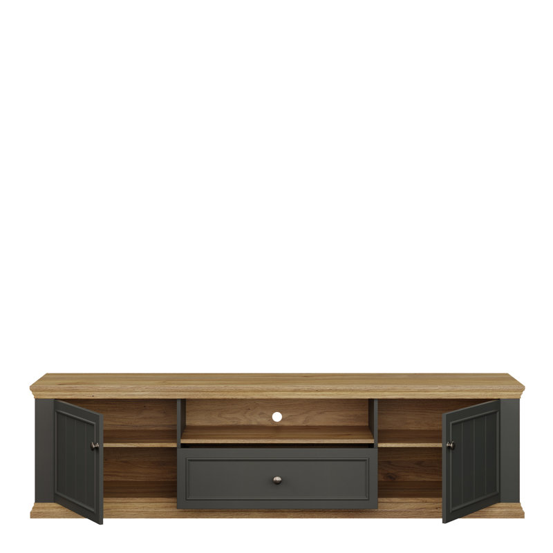 Pontypool Wide TV Unit with 2 Doors, Drawer & Open Shelf, Grey/Mauvella Oak