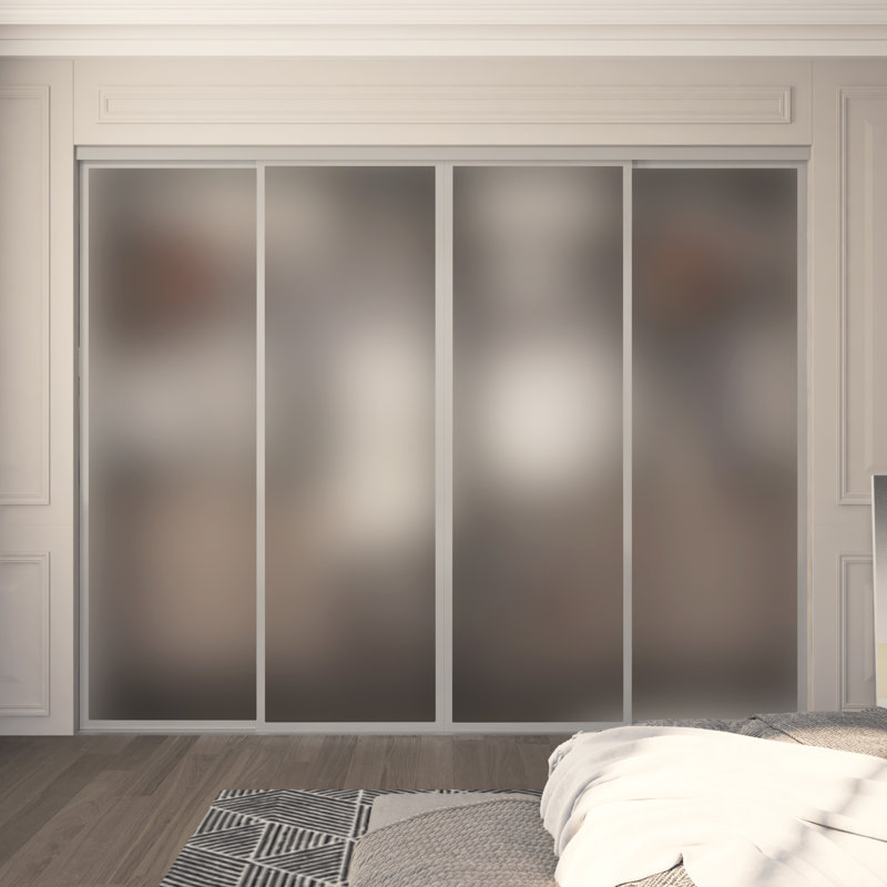 4 - Panel Frosted Glass Sliding Closet Doors, Room Divider, 96" x 96", Silver