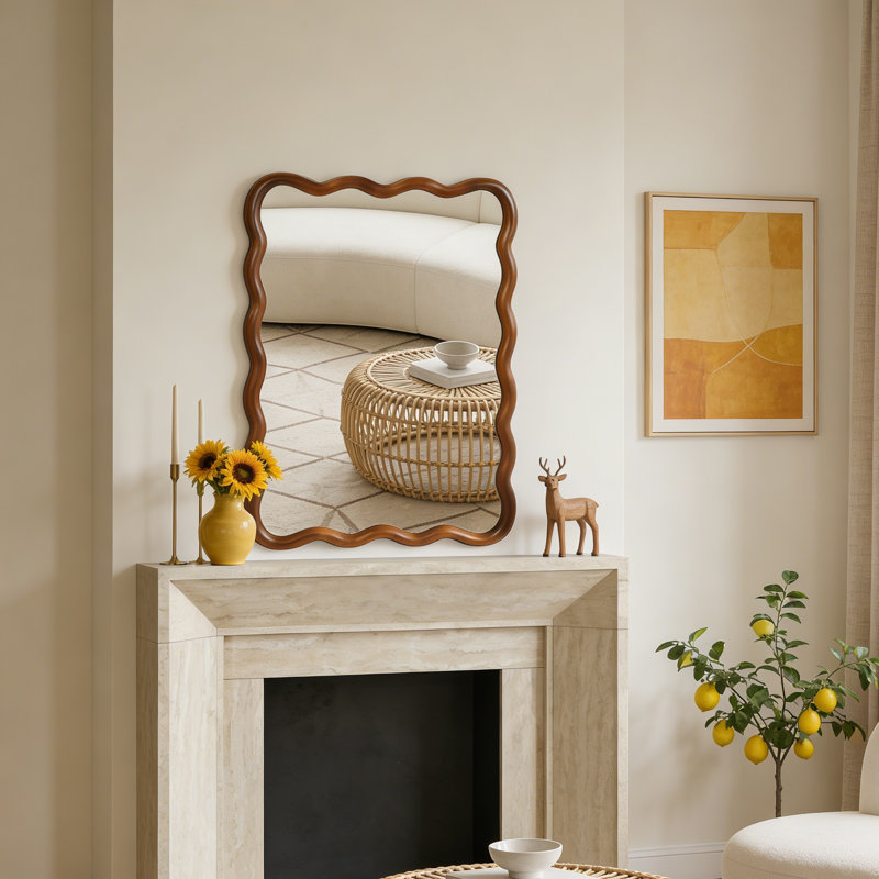 Miroir décoratif rectangulaire en bois massif de couleur noyer noir 30 po x 40 po pour chambre à coucher, salle de bain, salon et entrée