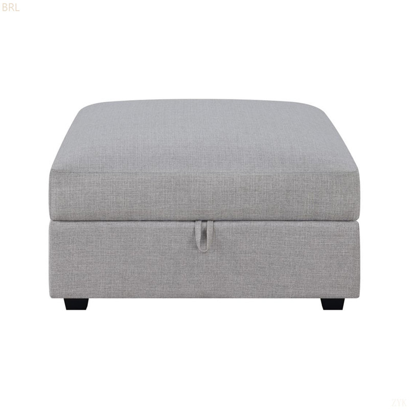 Square Upholstered Storage Ottoman, Grey