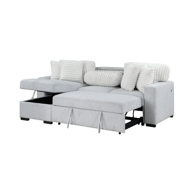 Light Gray Fabric Sectional Sofa with Storage and Cup Holder