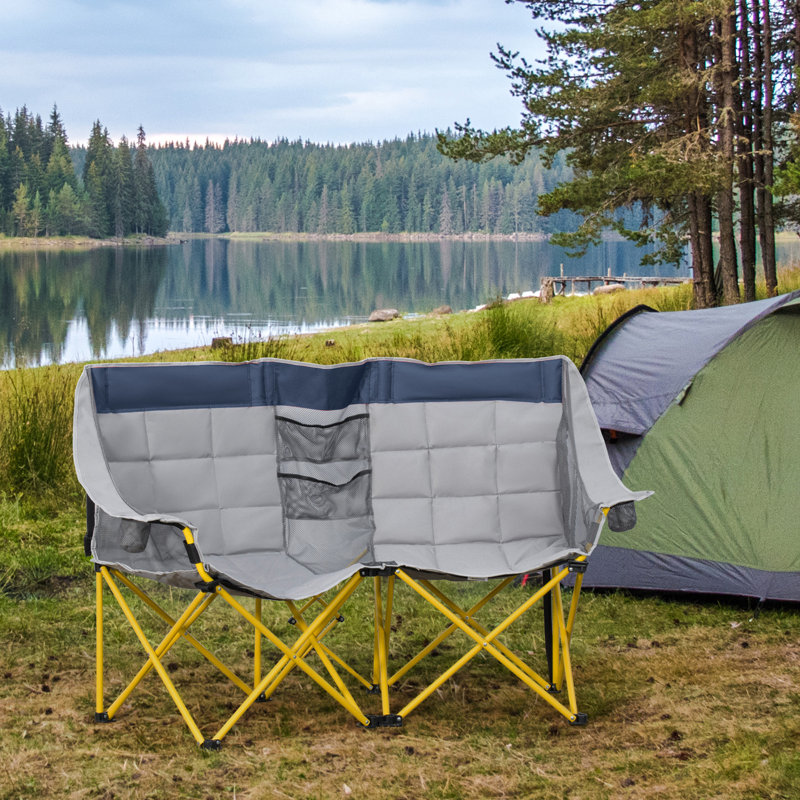 Chaise de camping pliante, chaise de camping pliante portative avec sac de transport et porte-gobelets, verte et grise