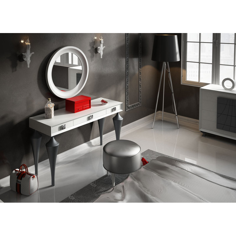 Ensemble de meuble-lavabo de maquillage avec miroir Kirkwood, Blanc / Gris foncé mat