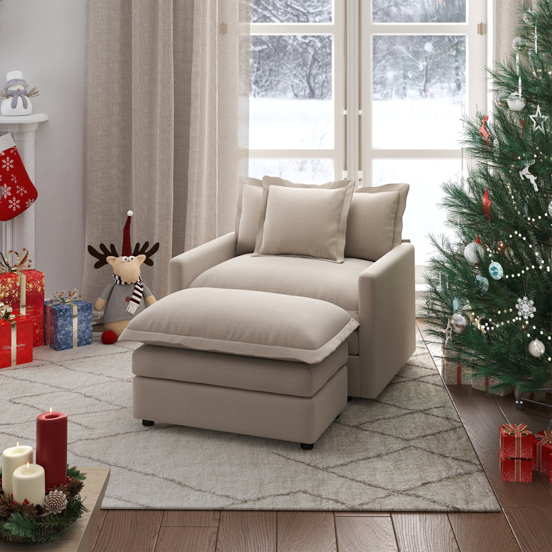 Upholstered Accent Chair With Ottoman and Removable Cushions, Modern Single Sofa For Living Room/Bedroom/Guest Room