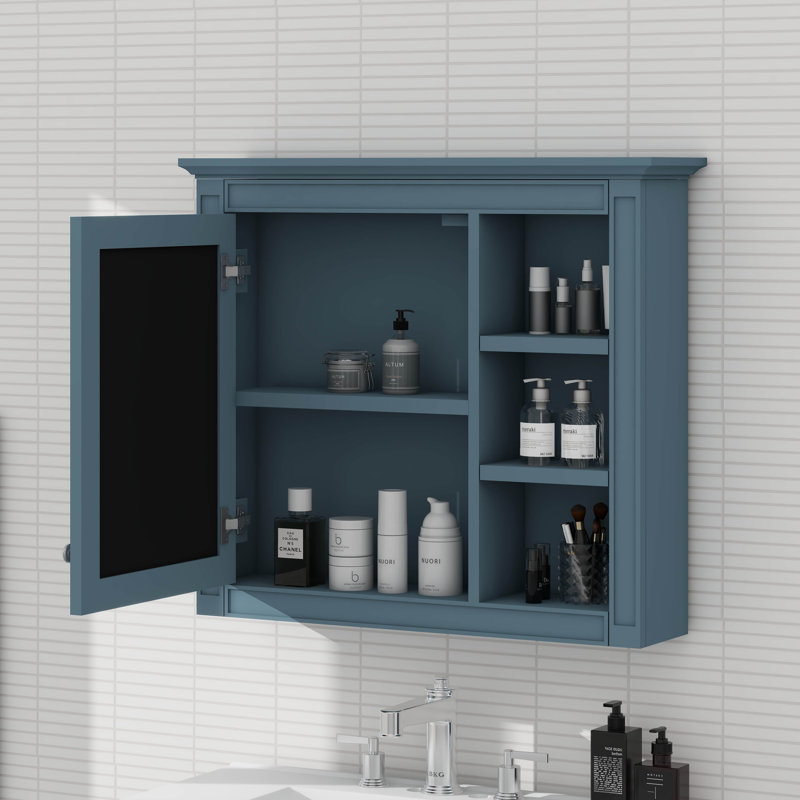 Armoire à pharmacie de salle de bain avec porte miroir et tablettes réglables, armoire de rangement au-dessus de la toilette