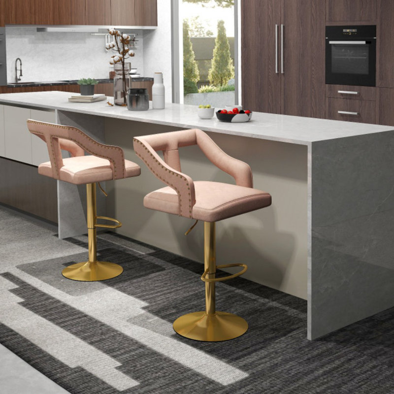 Ensemble de 2 chaises de bar avec repose-pieds et base en métal galvanisé à 2 couches, Rose