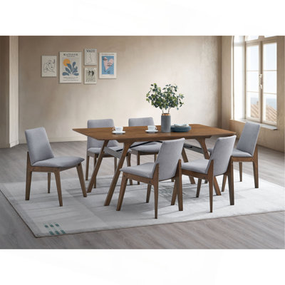 Dining Furniture Set 7Pc Walnut Finish Dining Table And Upholstered Chairs Wooden Kitchen Set