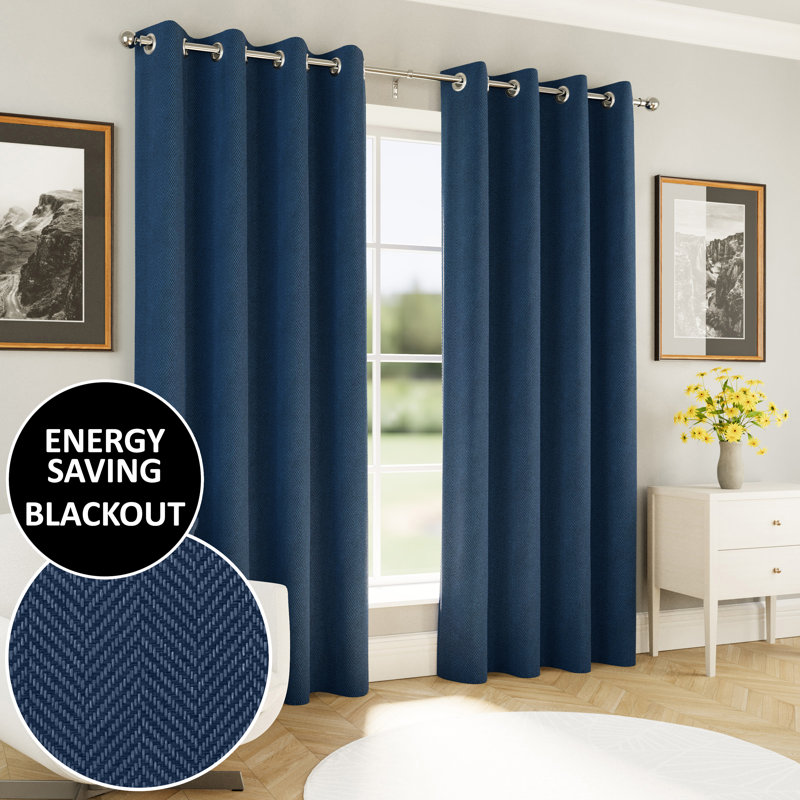 Blackout Curtain Panel Pair, Navy, 168cm Width x 229cm Drop