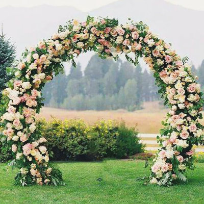 Round Metal Wedding Arch - Garden Arbor Trellis with Ground Bases | Ceremony & Party Decoration | Outdoor Climbing Plant Support for Roses, Vines & Flowers