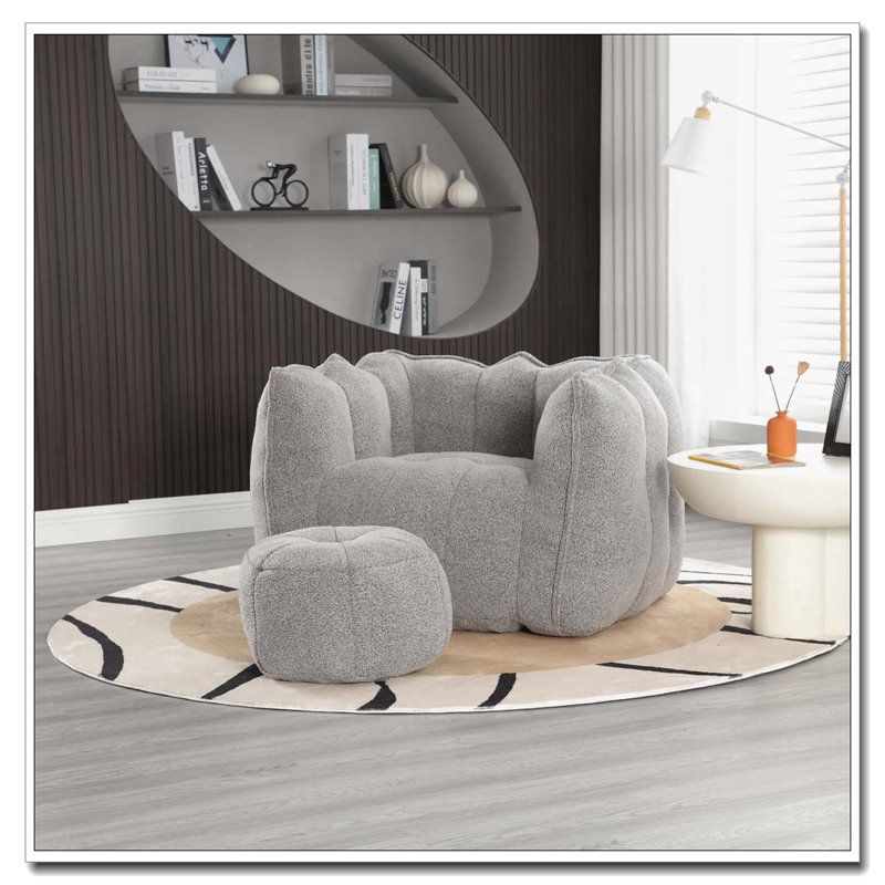 Fauteuil à billes avec repose-pieds en chenille, Gris