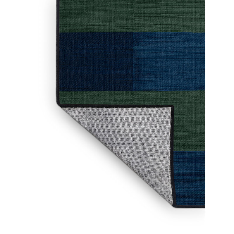 Machine Washable Checkered Green Area Rug