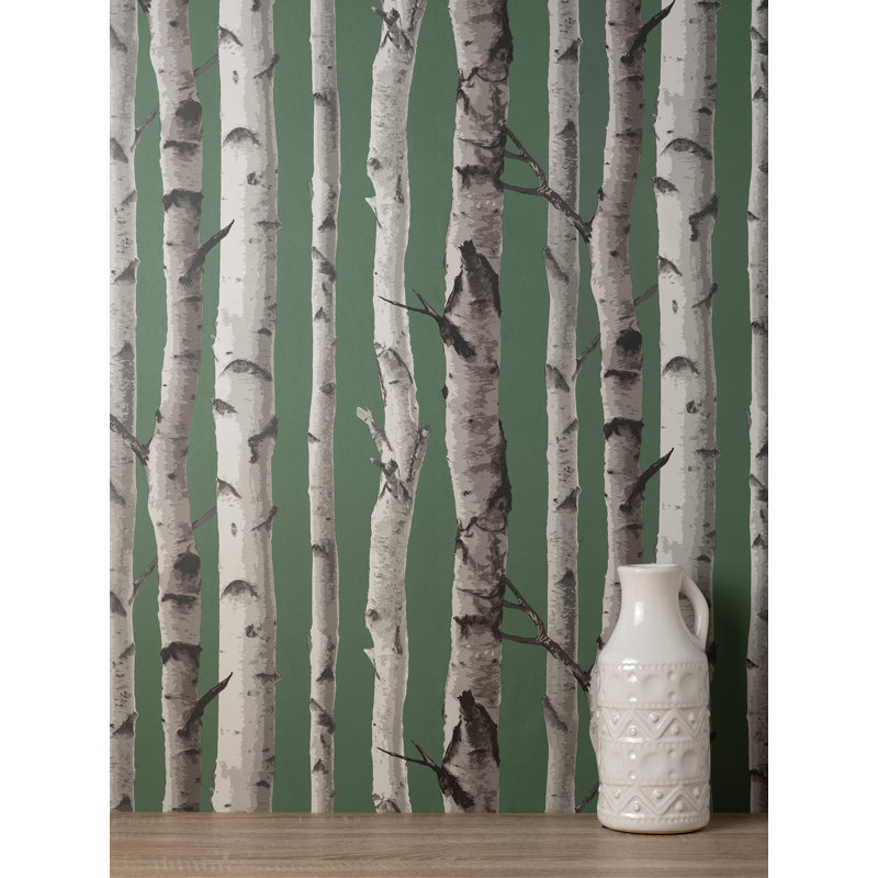 Birch Trees Blue Wallpaper, Green