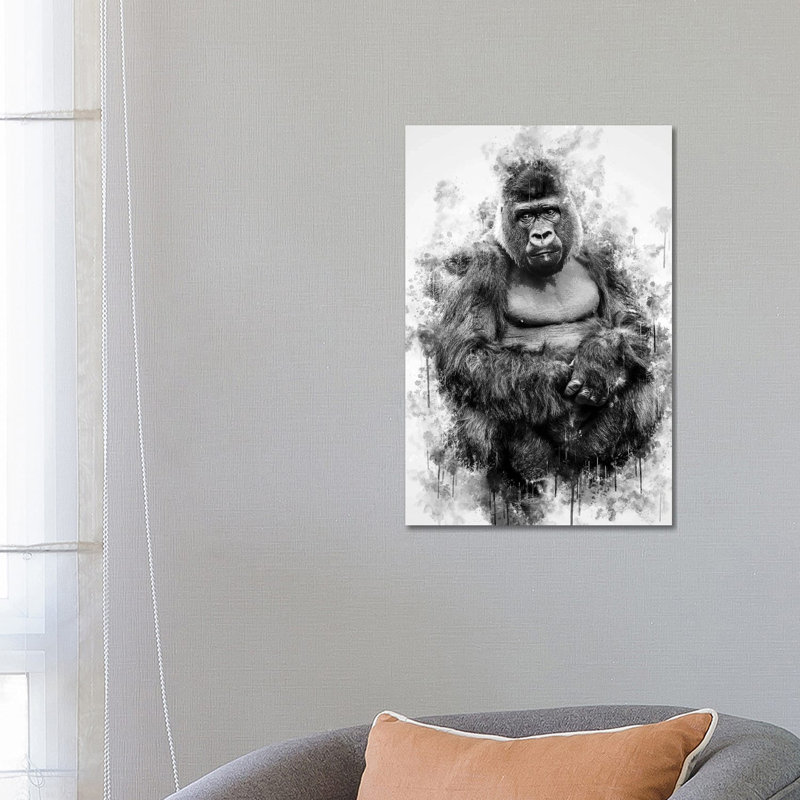 Gorilla In Black And White by Cornel Vlad - Wrapped Canvas Painting, 66.04 cm H x 45.72 cm W