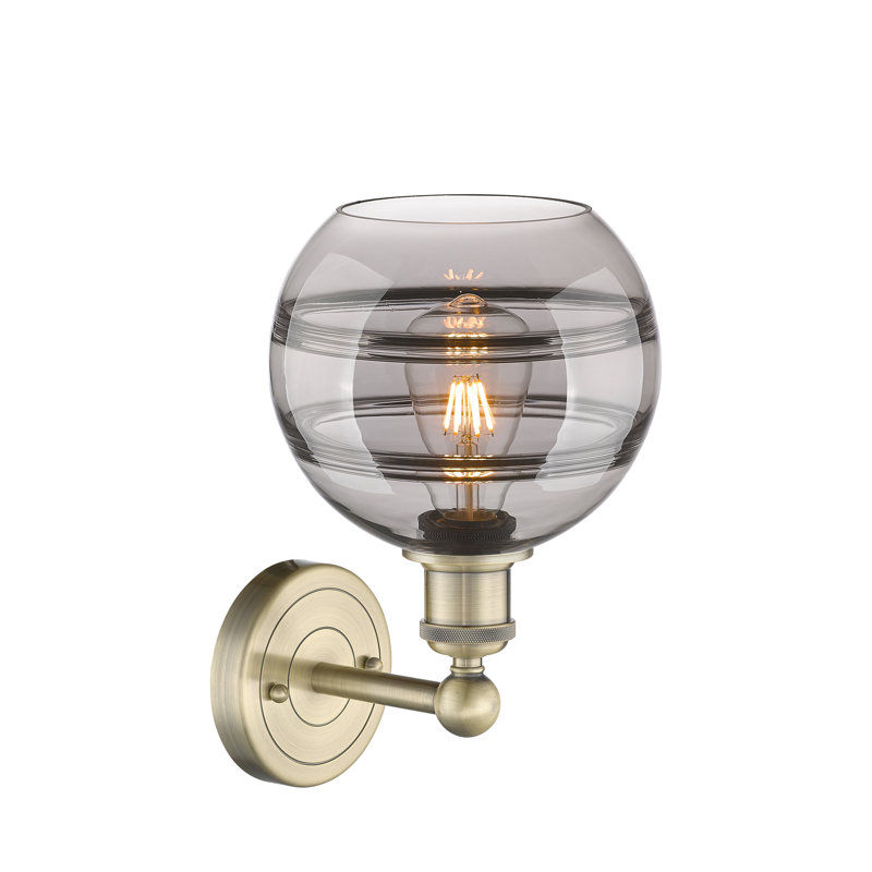 Applique murale 8 lumières Edison Bienes, Gris fumée clair, H 12,13 po x l 8 po x P 8,5 po, Laiton antique