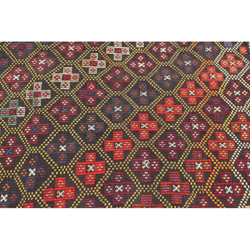 Tapis turc rétro tissé à la main avec un motif tribal rouge pour le salon