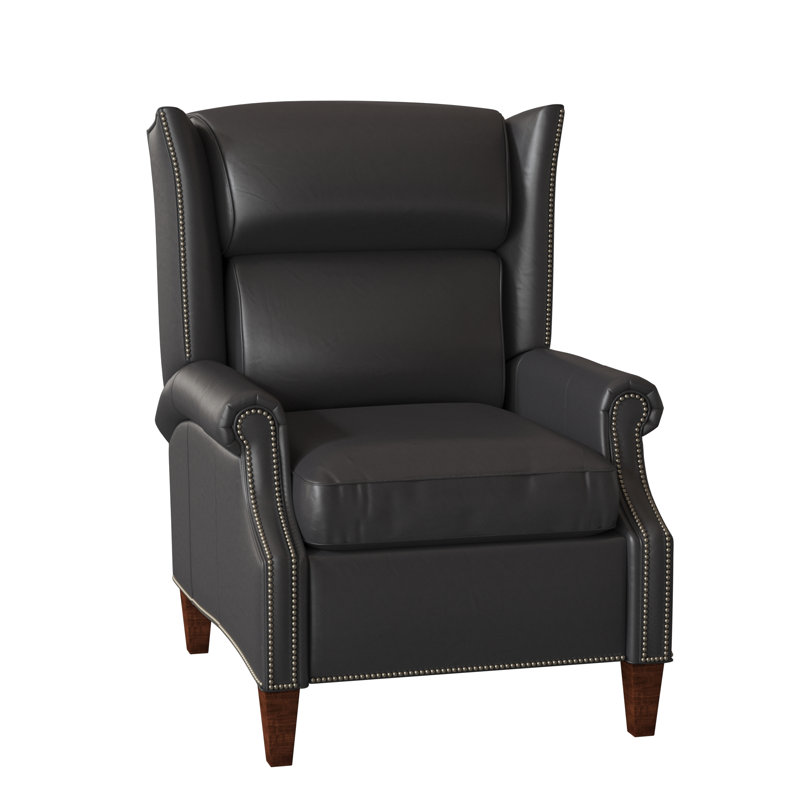 Fauteuil inclinable standard de 33 po de largeur Vassilios, Métal industriel n<sup>o</sup> 9, Cuir véritable Outsider Raven