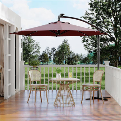 Parasol solaire en porte-à-faux 10 pi avec 32 lumières DEL et 8 nervures, parasol suspendu en porte-à-faux avec réglage facile de l'inclinaison pour la cour, le jardin et la piscine