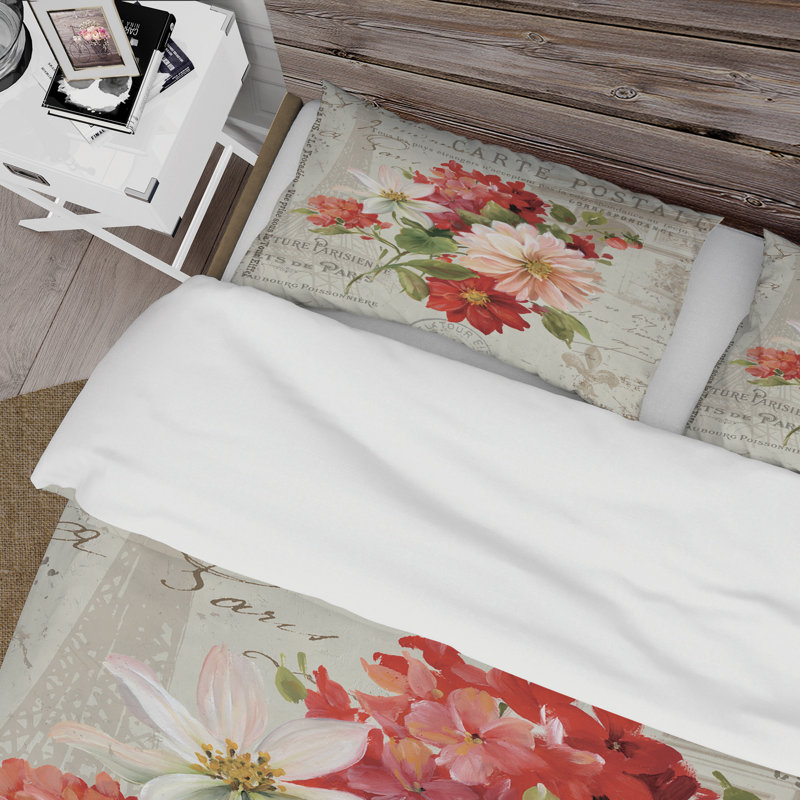 Ensemble de housse de couette fleurs peintes sur cartes postales ii, Housse de couette très grand + 2 taies décoratives