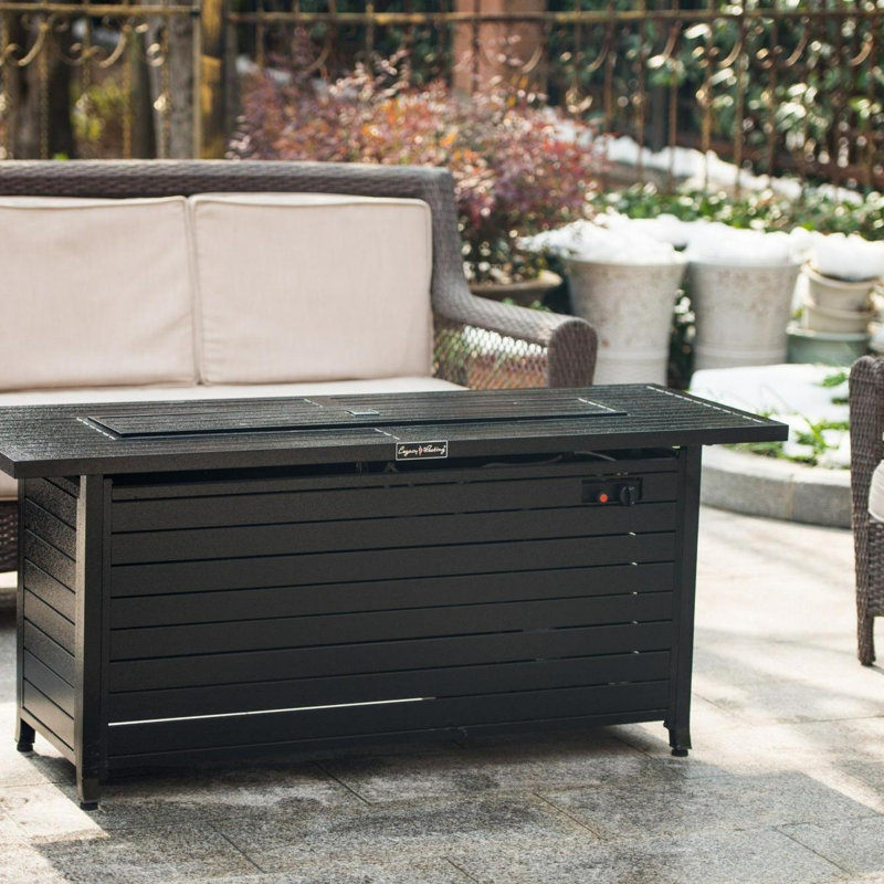57in Outdoor Gas Propane Fire Pits Table,Aluminum, 50000BTU,with Lid and Fire Glass, Black