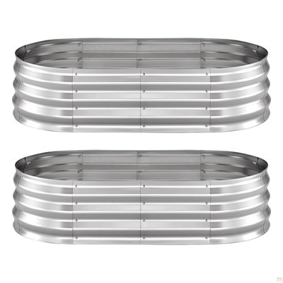 Ensemble de 2 lits de jardin surélevés galvanisés, 4 x 2 x 1 pi, ensemble de boîtes à fleurs ovales en métal pour l'extérieur
