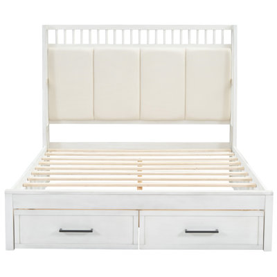 Full Size Solid Wood Platform Bed with Upholstered Headboard and 2 Drawers -  Latitude RunÂ®, 77282B7892B0443684C945B5476FEF0E