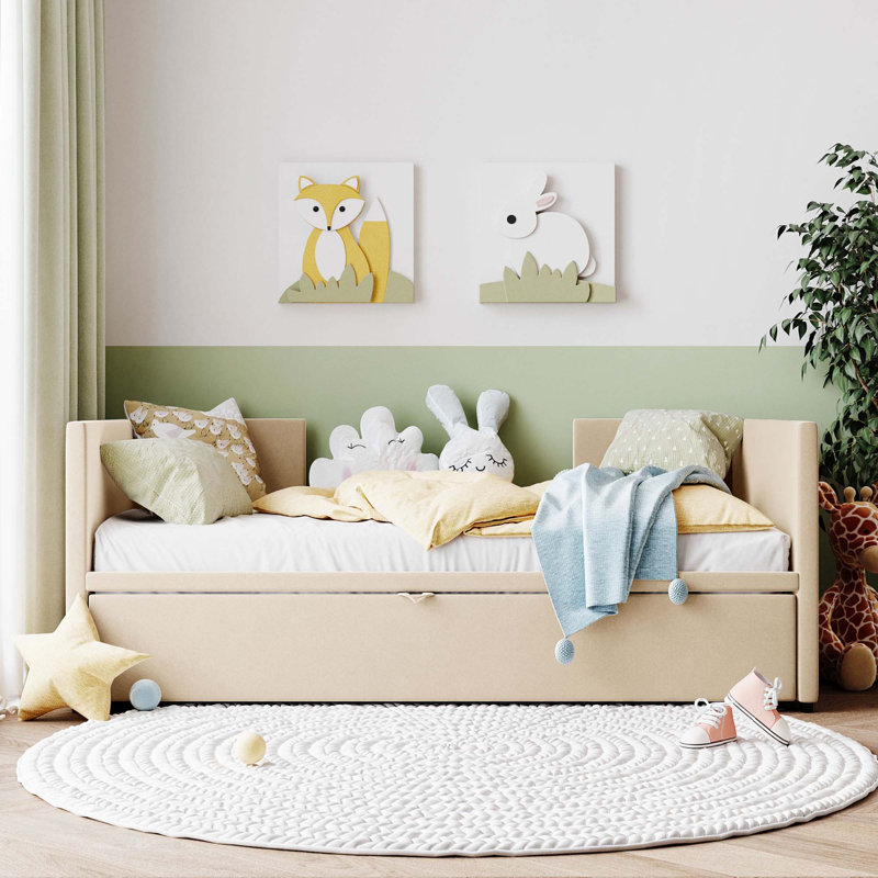 Twin Size Daybed With Pop Up Trundle, Beige