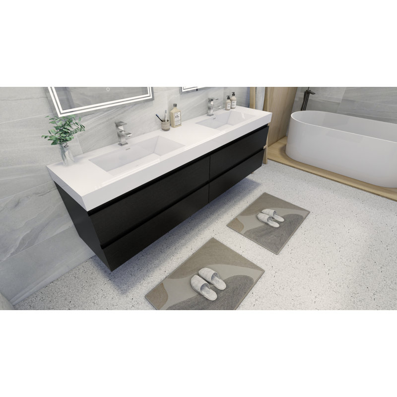 Ensemble de meuble-lavabo double mural 84 po Carnley, Noir riche